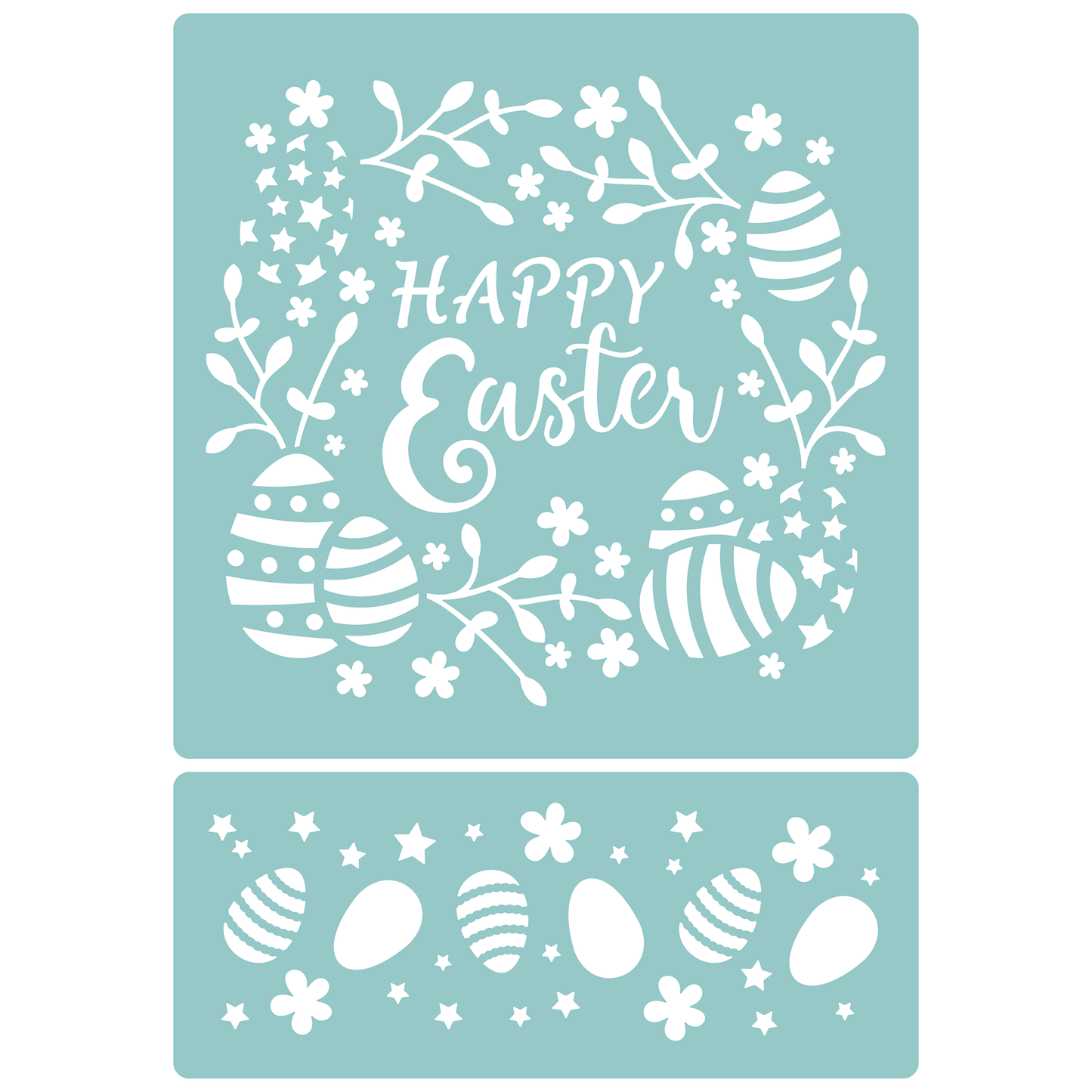 Reusable Stencil - Professional Quality - Happy Easter Wreath - Made in the UK - Low Adhesive -  Blue Vinyl Material for Cardmaking, Canvas, Paper, Interior Decor, Layering