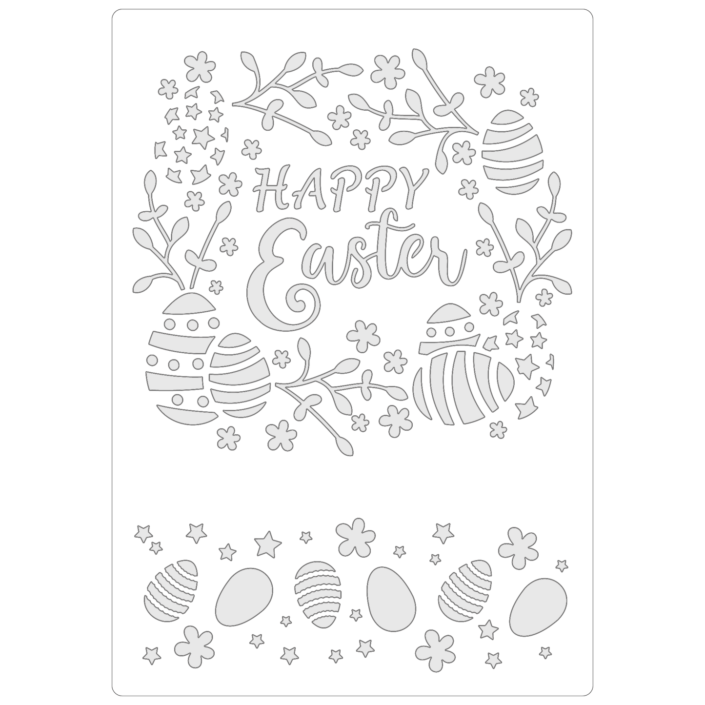Reusable Stencil - Professional Quality - Happy Easter Wreath - Made in the UK - Food Safe Non Adhesive -  White Laser Cut PET Material for Cakes, Cookies, Coffees, Serving Plates