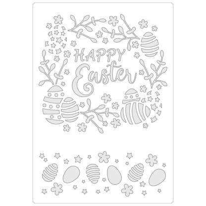 Reusable Stencil - Professional Quality - Happy Easter Wreath - Made in the UK - Food Safe Non Adhesive -  White Laser Cut PET Material for Cakes, Cookies, Coffees, Serving Plates