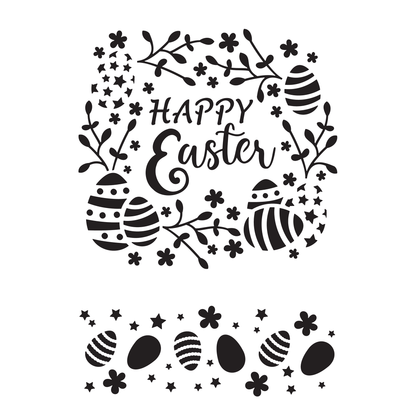 Reusable Stencil - Professional Quality - Happy Easter Wreath - Made in the UK - Food Safe Non Adhesive -  White Laser Cut PET Material for Cakes, Cookies, Coffees, Serving Plates