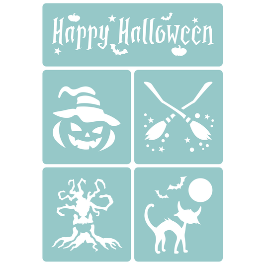 Reusable Stencil - Professional Quality - Happy Halloween Collection - Made in the UK - Low Adhesive -  Blue Vinyl Material for Cardmaking, Canvas, Paper, Interior Decor, Layering