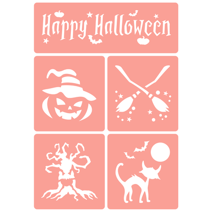 Reusable Stencil - Professional Quality - Happy Halloween Collection - Made in the UK - High Adhesive -  Pink Vinyl Material for Glass, Mirrors, Bottles, Tiles, Wood