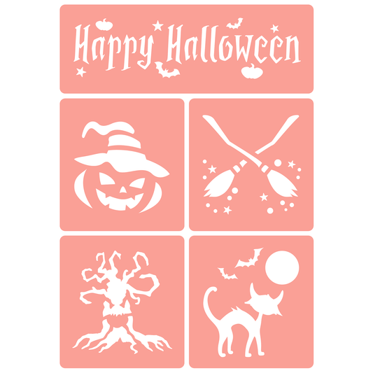 Reusable Stencil - Professional Quality - Happy Halloween Collection - Made in the UK - High Adhesive -  Pink Vinyl Material for Glass, Mirrors, Bottles, Tiles, Wood