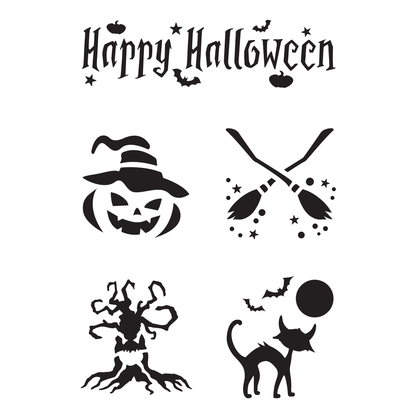 Reusable Stencil - Professional Quality - Happy Halloween Collection - Made in the UK - Food Safe Non Adhesive -  White Laser Cut PET Material for Cakes, Cookies, Coffees, Serving Plates