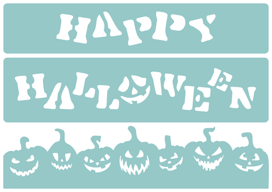 Happy Halloween Pumpkins | Reusable Low-Adhesive Stencil | Blue Vinyl Material for Cardmaking, Canvas, Paper, Interior Decor, Layering | Made in the UK