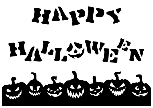 Happy Halloween Pumpkins | Reusable Food Safe Stencil | White Laser Cut PET Material for Cakes, Cookies, Coffees, Serving Plates | Made in the UK