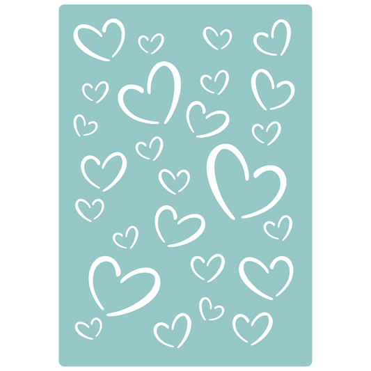 Reusable Stencil - Professional Quality - Heart Doodles - Made in the UK - Low Adhesive -  Blue Vinyl Material for Cardmaking, Canvas, Paper, Interior Decor, Layering
