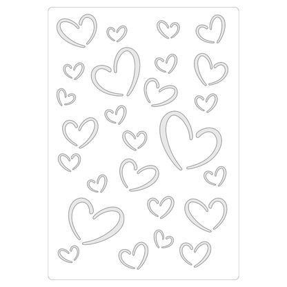 Reusable Stencil - Professional Quality - Heart Doodles - Made in the UK - Food Safe Non Adhesive -  White Laser Cut PET Material for Cakes, Cookies, Coffees, Serving Plates