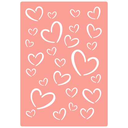 Reusable Stencil - Professional Quality - Heart Doodles - Made in the UK - High Adhesive -  Pink Vinyl Material for Glass, Mirrors, Bottles, Tiles, Wood
