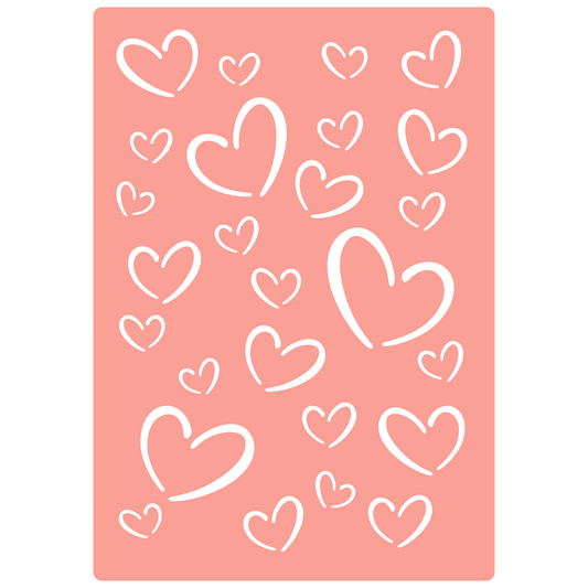 Reusable Stencil - Professional Quality - Heart Doodles - Made in the UK - High Adhesive -  Pink Vinyl Material for Glass, Mirrors, Bottles, Tiles, Wood