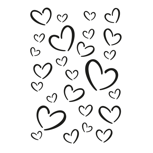 Reusable Stencil - Professional Quality - Heart Doodles - Made in the UK - High Adhesive -  Pink Vinyl Material for Glass, Mirrors, Bottles, Tiles, Wood