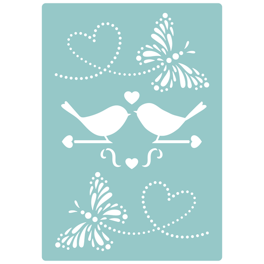 Reusable Stencil - Professional Quality - Heart Flutter - Made in the UK - Low Adhesive -  Blue Vinyl Material for Cardmaking, Canvas, Paper, Interior Decor, Layering