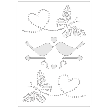 Reusable Stencil - Professional Quality - Heart Flutter - Made in the UK - Food Safe Non Adhesive -  White Laser Cut PET Material for Cakes, Cookies, Coffees, Serving Plates