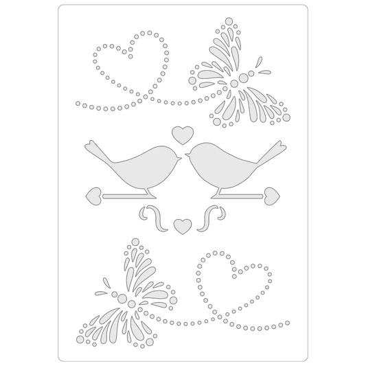 Reusable Stencil - Professional Quality - Heart Flutter - Made in the UK - Food Safe Non Adhesive -  White Laser Cut PET Material for Cakes, Cookies, Coffees, Serving Plates