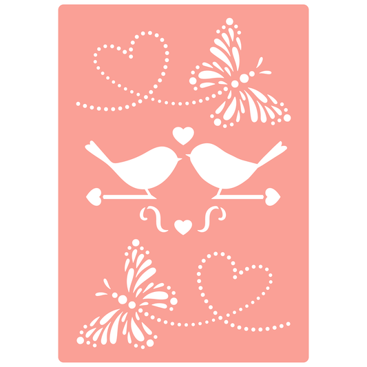 Reusable Stencil - Professional Quality - Heart Flutter - Made in the UK - High Adhesive -  Pink Vinyl Material for Glass, Mirrors, Bottles, Tiles, Wood
