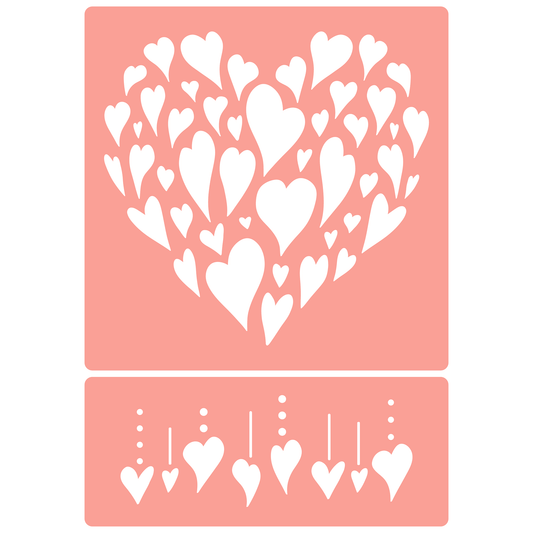 Reusable Stencil - Professional Quality - Heart Of Hearts - Made in the UK - High Adhesive -  Pink Vinyl Material for Glass, Mirrors, Bottles, Tiles, Wood