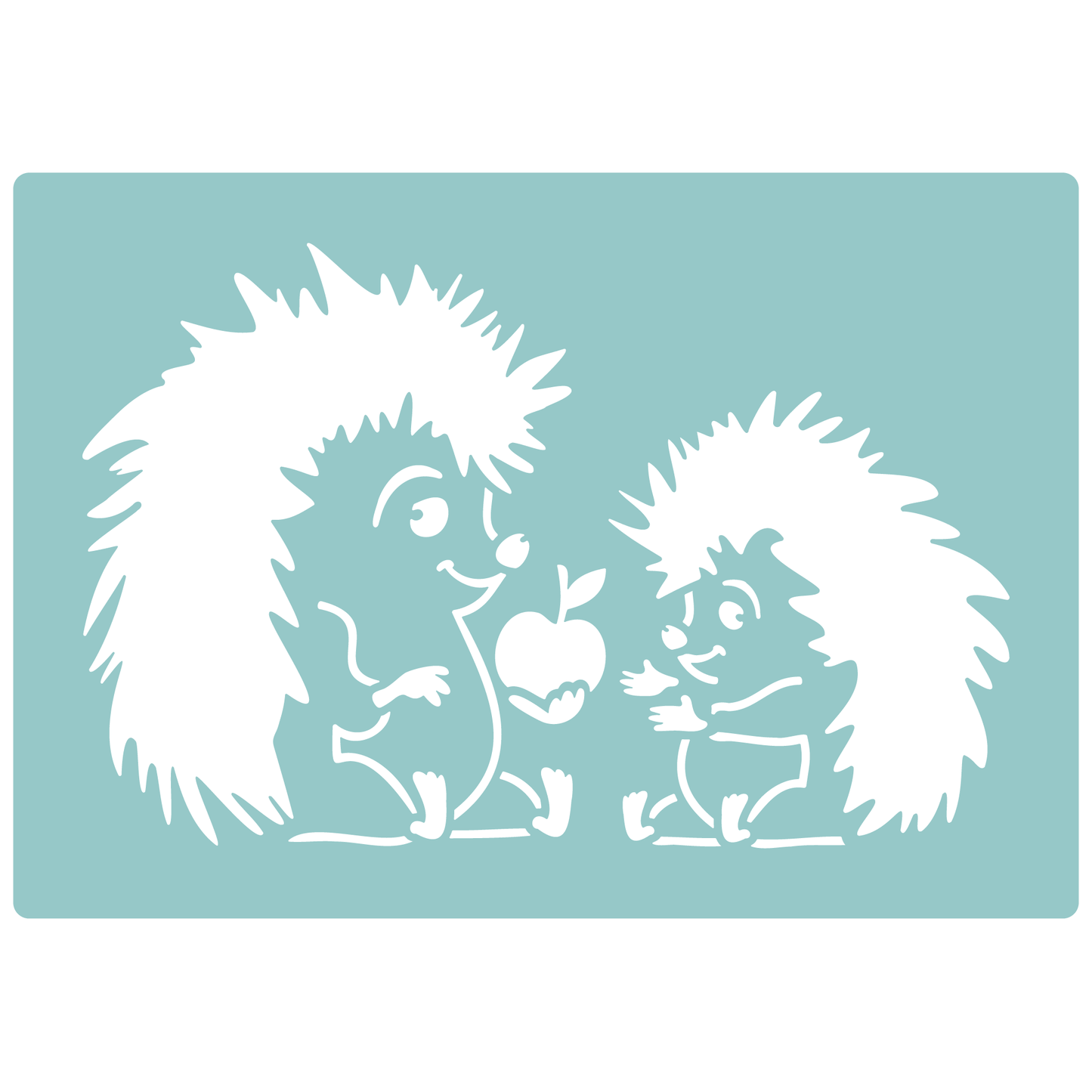 Reusable Stencil - Professional Quality - Hedgehogs & Apple - Made in the UK - Low Adhesive -  Blue Vinyl Material for Cardmaking, Canvas, Paper, Interior Decor, Layering