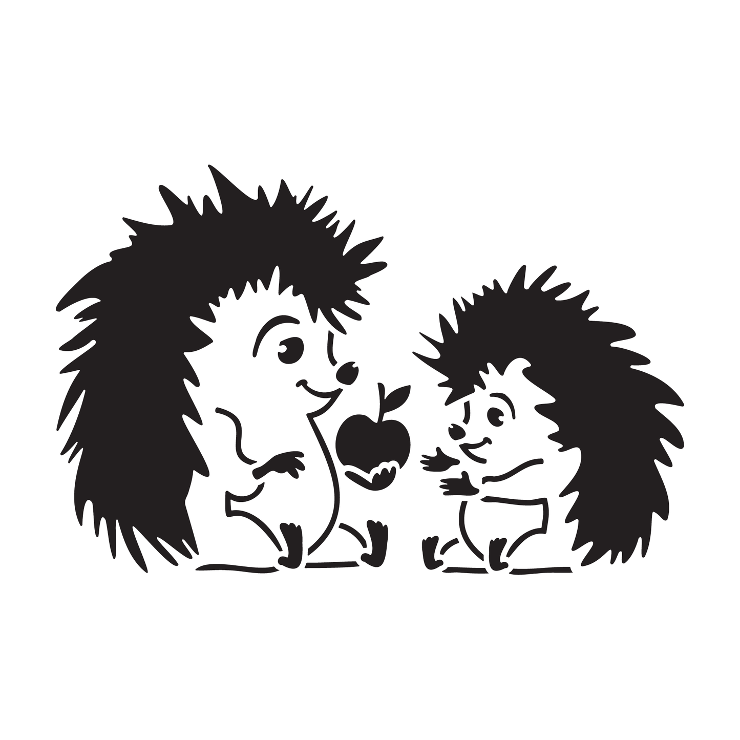 Reusable Stencil - Professional Quality - Hedgehogs & Apple - Made in the UK - Food Safe Non Adhesive -  White Laser Cut PET Material for Cakes, Cookies, Coffees, Serving Plates