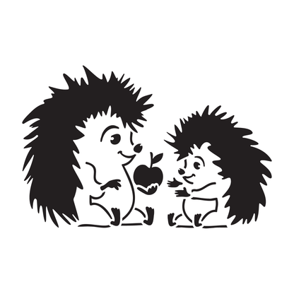 Reusable Stencil - Professional Quality - Hedgehogs & Apple - Made in the UK - Food Safe Non Adhesive -  White Laser Cut PET Material for Cakes, Cookies, Coffees, Serving Plates