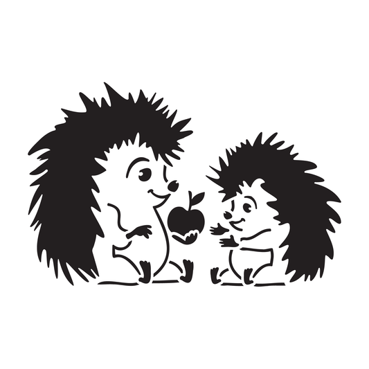 Reusable Stencil - Professional Quality - Hedgehogs & Apple - Made in the UK - Food Safe Non Adhesive -  White Laser Cut PET Material for Cakes, Cookies, Coffees, Serving Plates