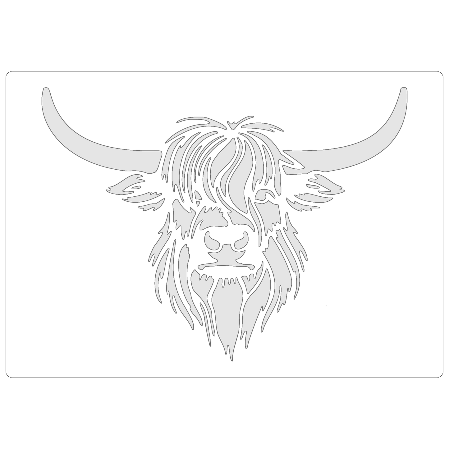 Reusable Stencil - Professional Quality - Highland Cow - Made in the UK - Food Safe Non Adhesive -  White Laser Cut PET Material for Cakes, Cookies, Coffees, Serving Plates