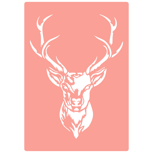 Reusable Stencil - Professional Quality - Highland Stag - Made in the UK - High Adhesive -  Pink Vinyl Material for Glass, Mirrors, Bottles, Tiles, Wood