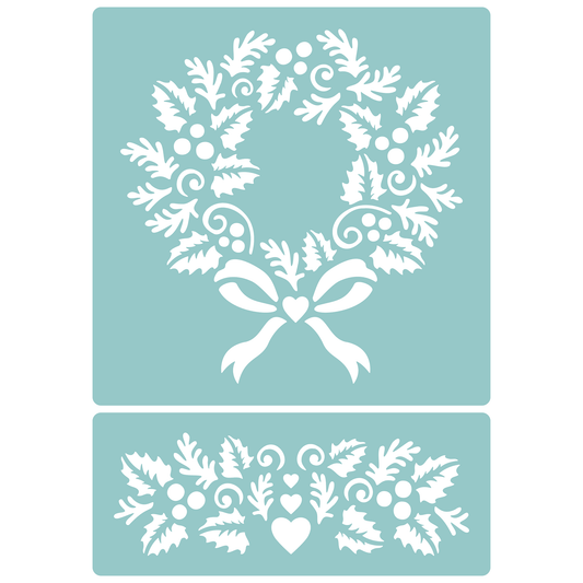 Reusable Stencil - Professional Quality - Holly Wreath - Made in the UK - Low Adhesive -  Blue Vinyl Material for Cardmaking, Canvas, Paper, Interior Decor, Layering
