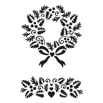 Reusable Stencil - Professional Quality - Holly Wreath - Made in the UK - Food Safe Non Adhesive -  White Laser Cut PET Material for Cakes, Cookies, Coffees, Serving Plates
