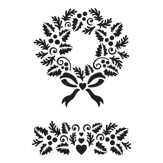 Reusable Stencil - Professional Quality - Holly Wreath - Made in the UK - High Adhesive -  Pink Vinyl Material for Glass, Mirrors, Bottles, Tiles, Wood