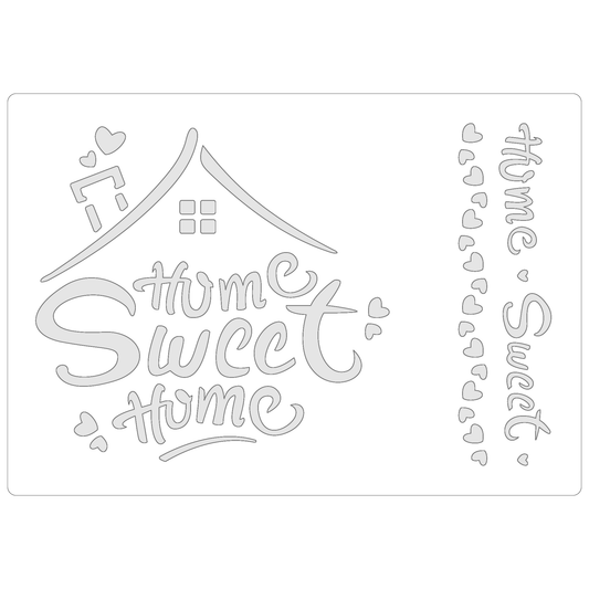 Reusable Stencil - Professional Quality - Home Sweet Home #5 - Made in the UK - Food Safe Non Adhesive -  White Laser Cut PET Material for Cakes, Cookies, Coffees, Serving Plates