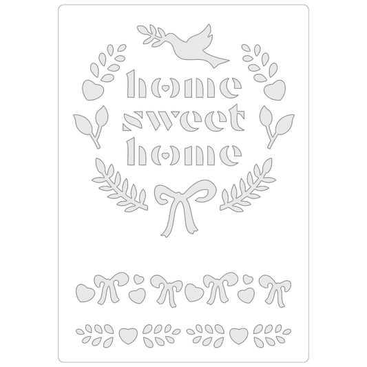 Reusable Stencil - Professional Quality - Home Sweet Home Wreath - Made in the UK - Food Safe Non Adhesive -  White Laser Cut PET Material for Cakes, Cookies, Coffees, Serving Plates