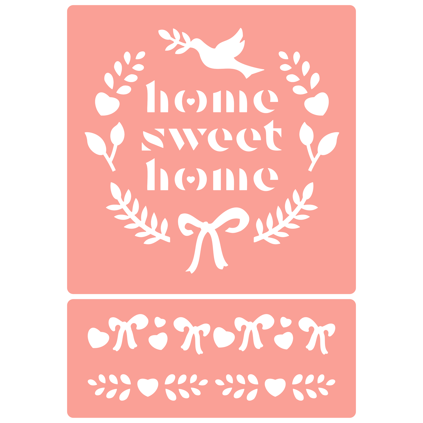 Reusable Stencil - Professional Quality - Home Sweet Home Wreath - Made in the UK - High Adhesive -  Pink Vinyl Material for Glass, Mirrors, Bottles, Tiles, Wood