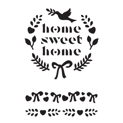 Reusable Stencil - Professional Quality - Home Sweet Home Wreath - Made in the UK - Food Safe Non Adhesive -  White Laser Cut PET Material for Cakes, Cookies, Coffees, Serving Plates