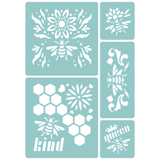 Reusable Stencil - Professional Quality - Honey Bee Selection #1 - Made in the UK - Low Adhesive -  Blue Vinyl Material for Cardmaking, Canvas, Paper, Interior Decor, Layering