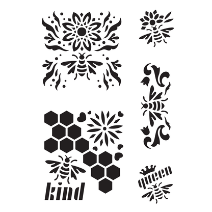 Reusable Stencil - Professional Quality - Honey Bee Selection #1 - Made in the UK - High Adhesive -  Pink Vinyl Material for Glass, Mirrors, Bottles, Tiles, Wood