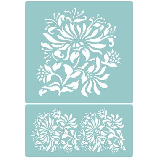 Reusable Stencil - Professional Quality - Honeysuckle Border - Made in the UK - Low Adhesive -  Blue Vinyl Material for Cardmaking, Canvas, Paper, Interior Decor, Layering