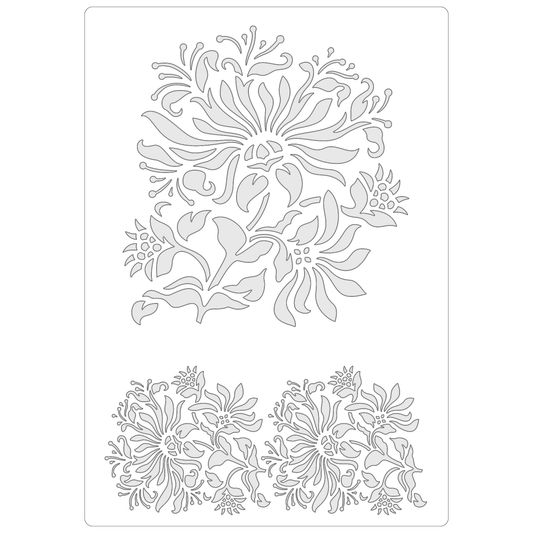 Reusable Stencil - Professional Quality - Honeysuckle Border - Made in the UK - Food Safe Non Adhesive -  White Laser Cut PET Material for Cakes, Cookies, Coffees, Serving Plates