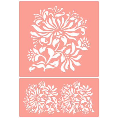 Reusable Stencil - Professional Quality - Honeysuckle Border - Made in the UK - High Adhesive -  Pink Vinyl Material for Glass, Mirrors, Bottles, Tiles, Wood