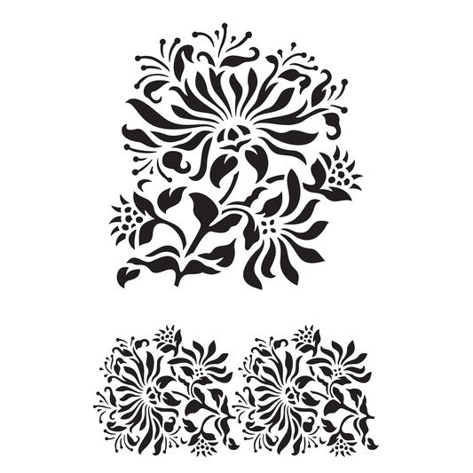 Reusable Stencil - Professional Quality - Honeysuckle Border - Made in the UK - Food Safe Non Adhesive -  White Laser Cut PET Material for Cakes, Cookies, Coffees, Serving Plates