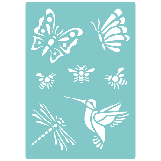 Reusable Stencil - Professional Quality - Hummingbird & Insects - Made in the UK - Low Adhesive -  Blue Vinyl Material for Cardmaking, Canvas, Paper, Interior Decor, Layering