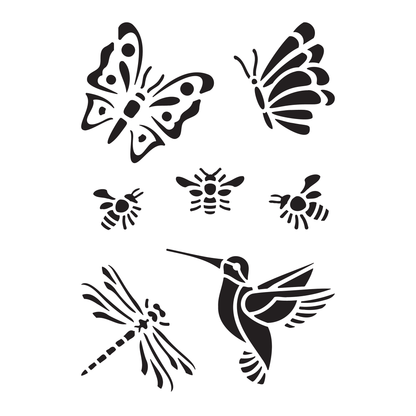 Reusable Stencil - Professional Quality - Hummingbird & Insects - Made in the UK - Food Safe Non Adhesive -  White Laser Cut PET Material for Cakes, Cookies, Coffees, Serving Plates
