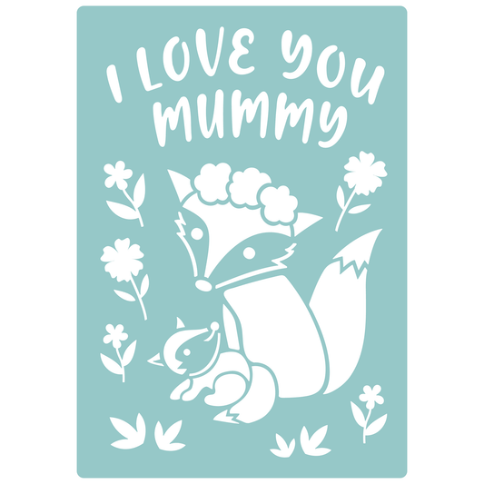 Reusable Stencil - Professional Quality - I Love You Mummy - Made in the UK - Low Adhesive -  Blue Vinyl Material for Cardmaking, Canvas, Paper, Interior Decor, Layering