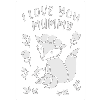 Reusable Stencil - Professional Quality - I Love You Mummy - Made in the UK - Food Safe Non Adhesive -  White Laser Cut PET Material for Cakes, Cookies, Coffees, Serving Plates