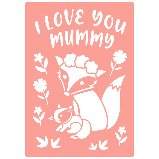 Reusable Stencil - Professional Quality - I Love You Mummy - Made in the UK - High Adhesive -  Pink Vinyl Material for Glass, Mirrors, Bottles, Tiles, Wood