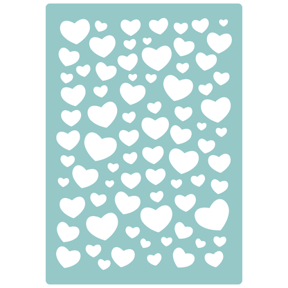 Reusable Stencil - Professional Quality - Just Love Hearts (seamless) - Made in the UK - Low Adhesive -  Blue Vinyl Material for Cardmaking, Canvas, Paper, Interior Decor, Layering