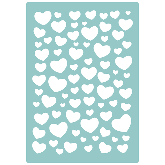 Reusable Stencil - Professional Quality - Just Love Hearts (seamless) - Made in the UK - Low Adhesive -  Blue Vinyl Material for Cardmaking, Canvas, Paper, Interior Decor, Layering