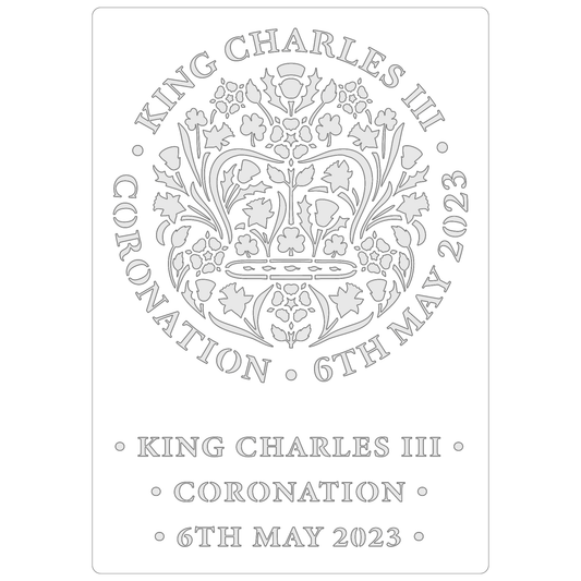 Reusable Stencil - Professional Quality - King Charles III Coronation - Made in the UK - Food Safe Non Adhesive -  White Laser Cut PET Material for Cakes, Cookies, Coffees, Serving Plates