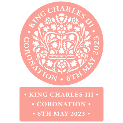 Reusable Stencil - Professional Quality - King Charles III Coronation - Made in the UK - High Adhesive -  Pink Vinyl Material for Glass, Mirrors, Bottles, Tiles, Wood