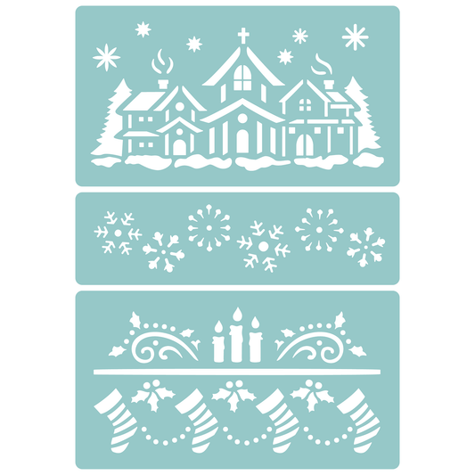 Reusable Stencil - Professional Quality - Large Christmas Collection - Made in the UK - Low Adhesive -  Blue Vinyl Material for Cardmaking, Canvas, Paper, Interior Decor, Layering