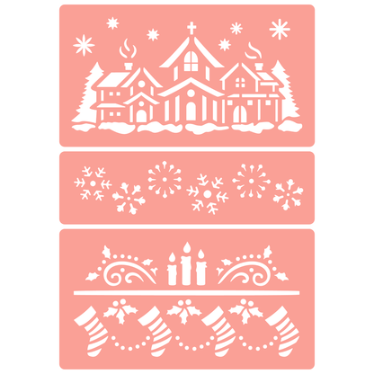Reusable Stencil - Professional Quality - Large Christmas Collection - Made in the UK - High Adhesive -  Pink Vinyl Material for Glass, Mirrors, Bottles, Tiles, Wood